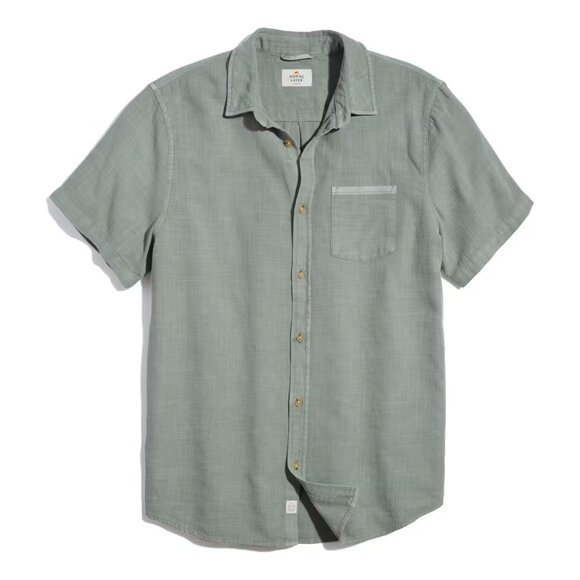 New Marine Layer Men Selvage Cotton Faded Olive Short Sleeve Shirt Szie S - Picture 1 of 10